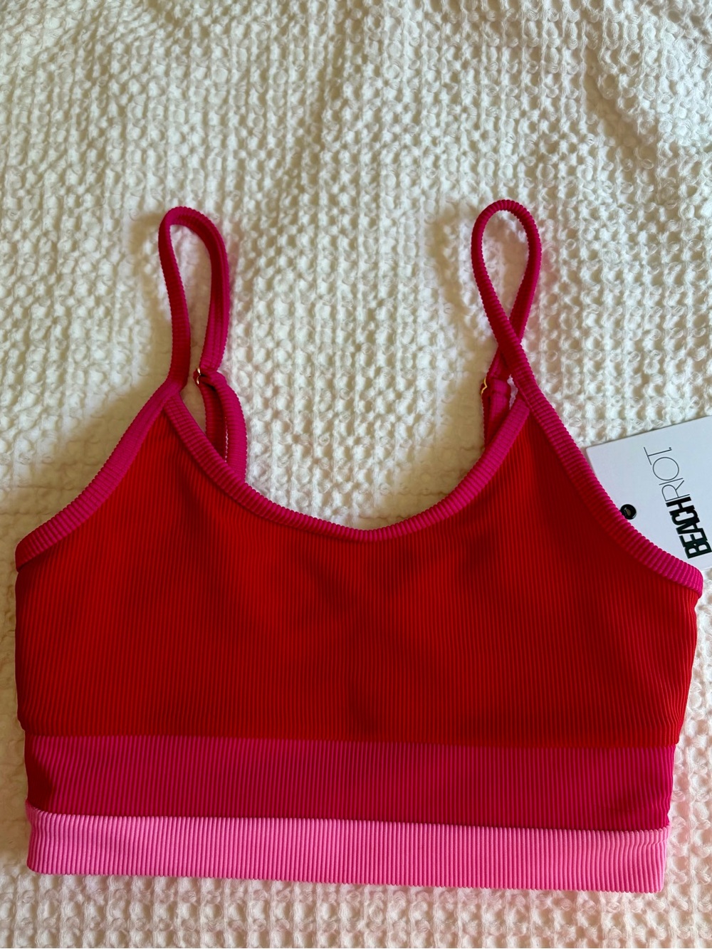 BEACH RIOT Pink & Red Ribbed Emmy Swim Too